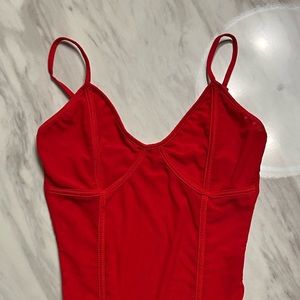 Tiger Mist Sheer Red Bodysuit with Thin Straps